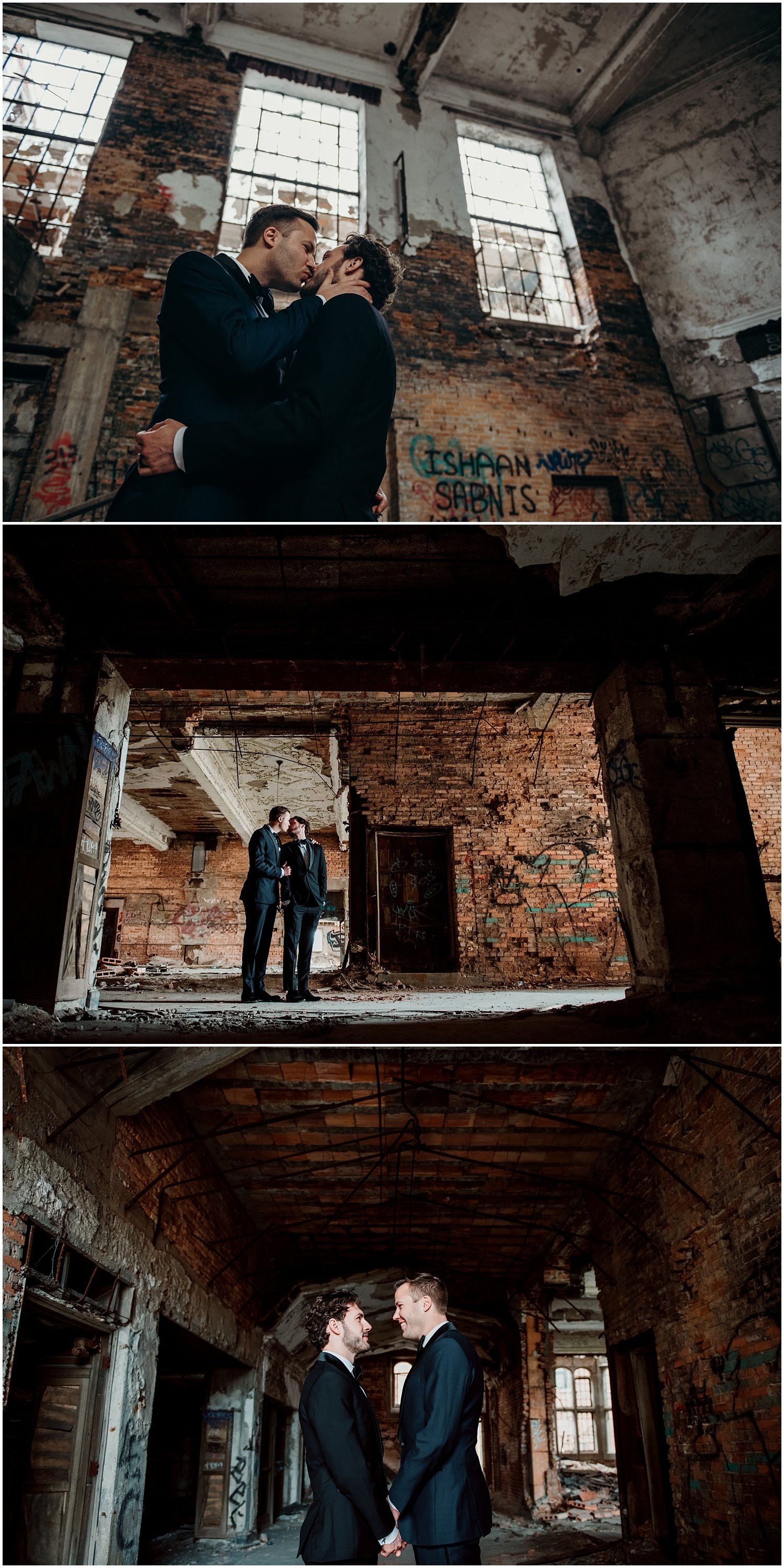 urban decay, abandoned, building, gary, indiana, chicago, illinois, couples session, gay, same sex, lgbtq, iron and honey, melissa ferrara, photographer, photography, wedding, elopement, grungy, moody, dark, emotional, passionate, dangerous, texture, engagement, 