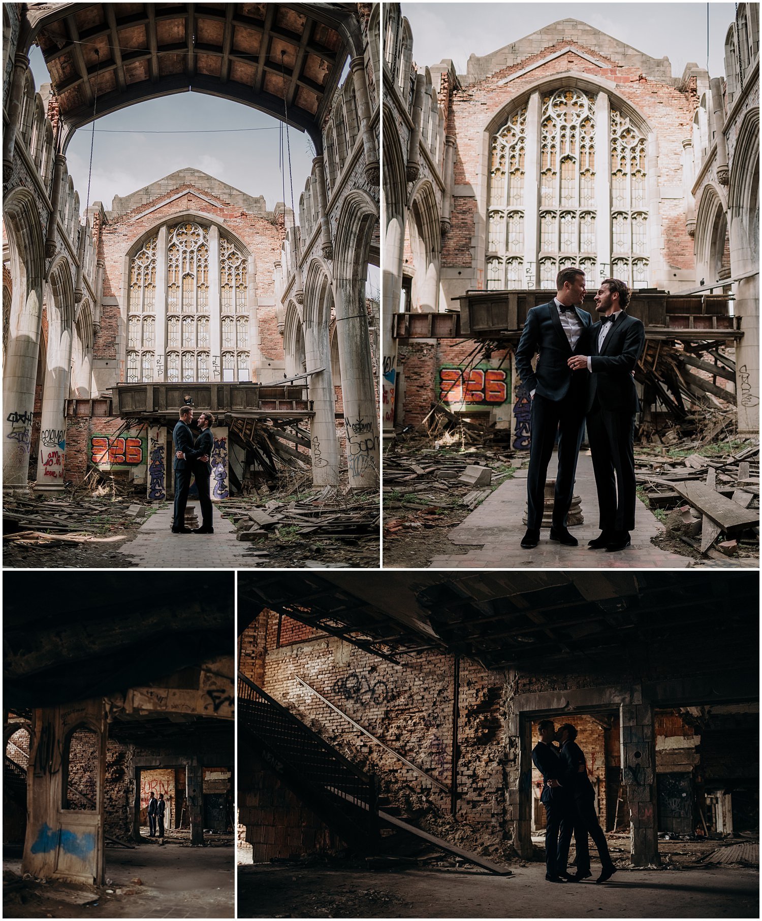 urban decay, abandoned, building, gary, indiana, chicago, illinois, couples session, gay, same sex, lgbtq, iron and honey, melissa ferrara, photographer, photography, wedding, elopement, grungy, moody, dark, emotional, passionate, dangerous, texture, engagement, 