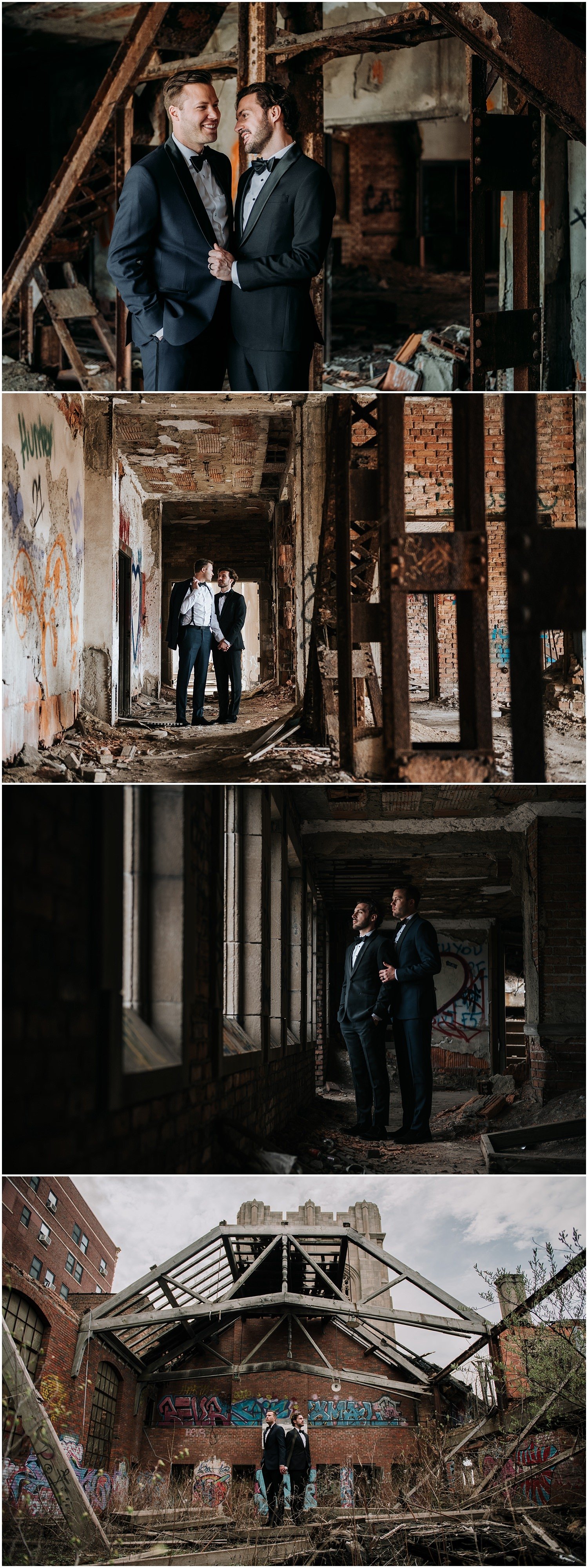 urban decay, abandoned, building, gary, indiana, chicago, illinois, couples session, gay, same sex, lgbtq, iron and honey, melissa ferrara, photographer, photography, wedding, elopement, grungy, moody, dark, emotional, passionate, dangerous, texture, engagement, 