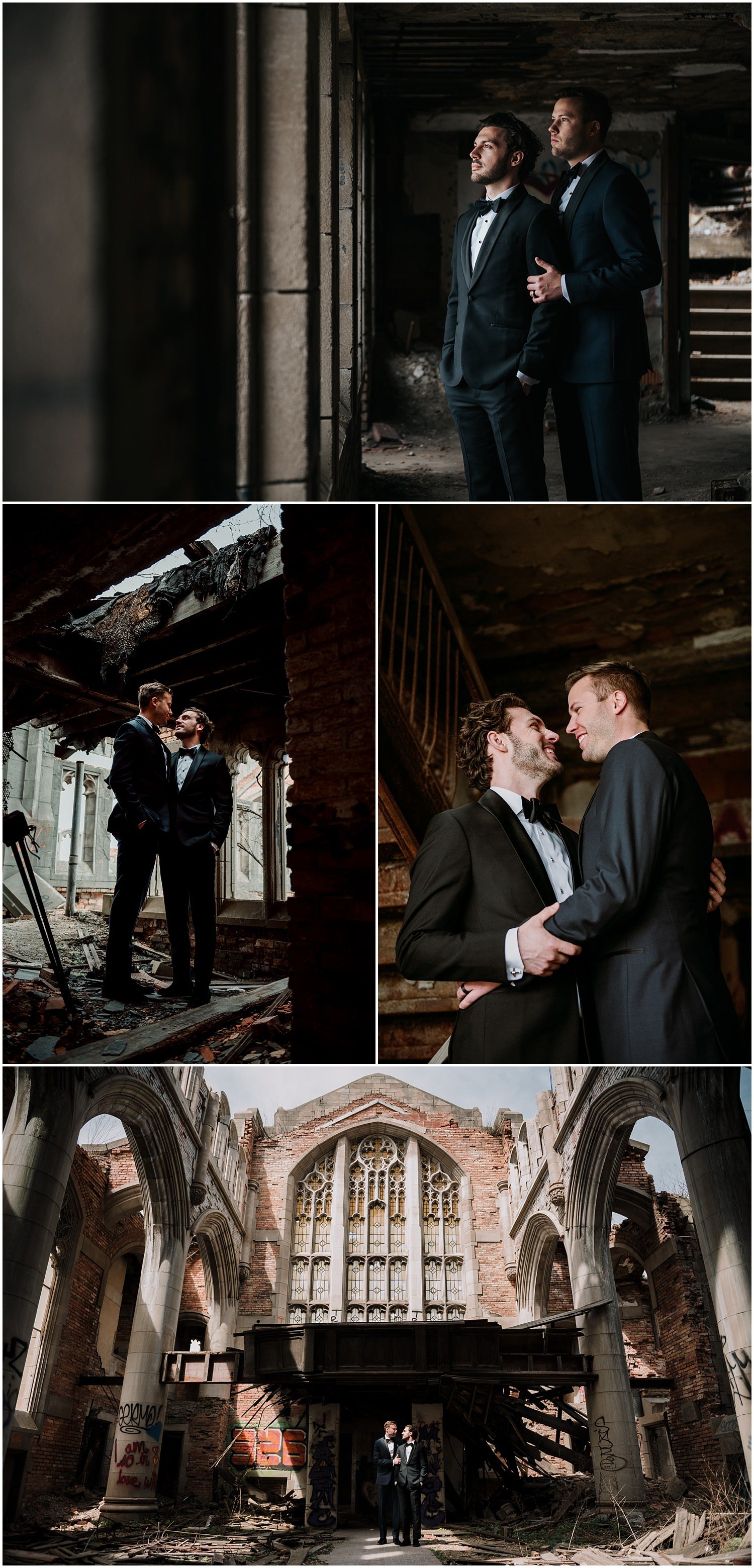 urban decay, abandoned, building, gary, indiana, chicago, illinois, couples session, gay, same sex, lgbtq, iron and honey, melissa ferrara, photographer, photography, wedding, elopement, grungy, moody, dark, emotional, passionate, dangerous, texture, engagement, 