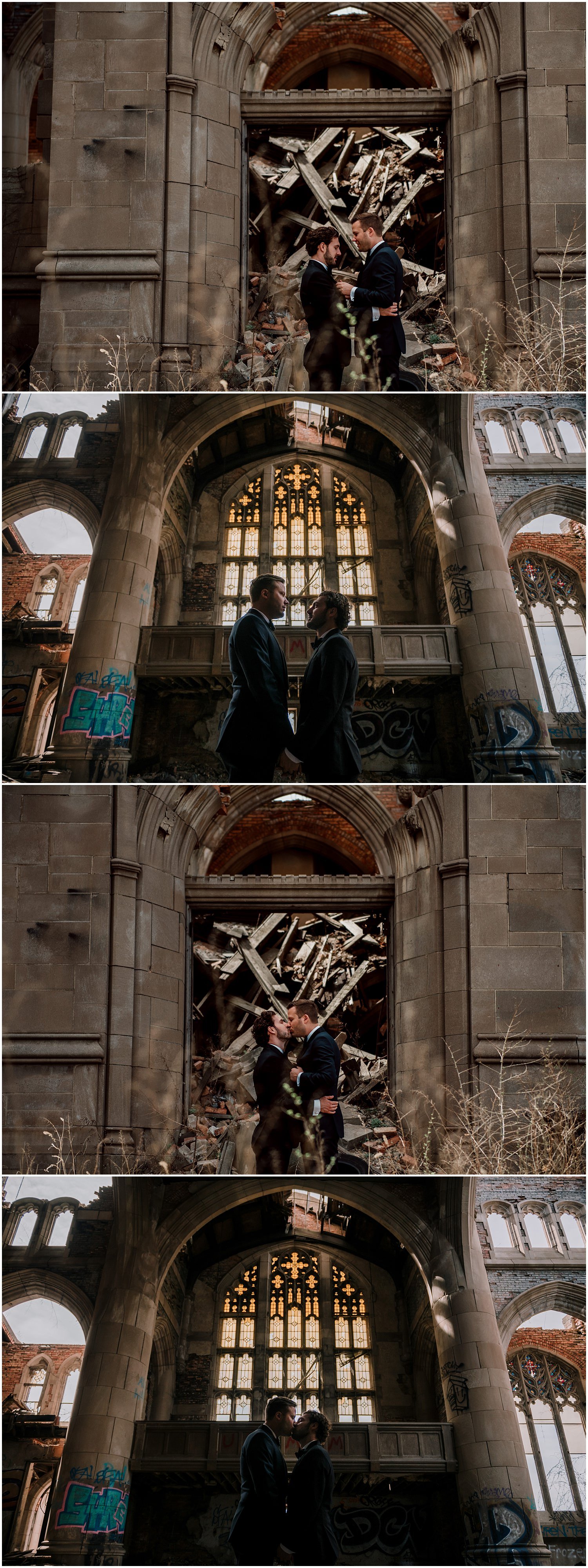 urban decay, abandoned, building, gary, indiana, chicago, illinois, couples session, gay, same sex, lgbtq, iron and honey, melissa ferrara, photographer, photography, wedding, elopement, grungy, moody, dark, emotional, passionate, dangerous, texture, engagement, 