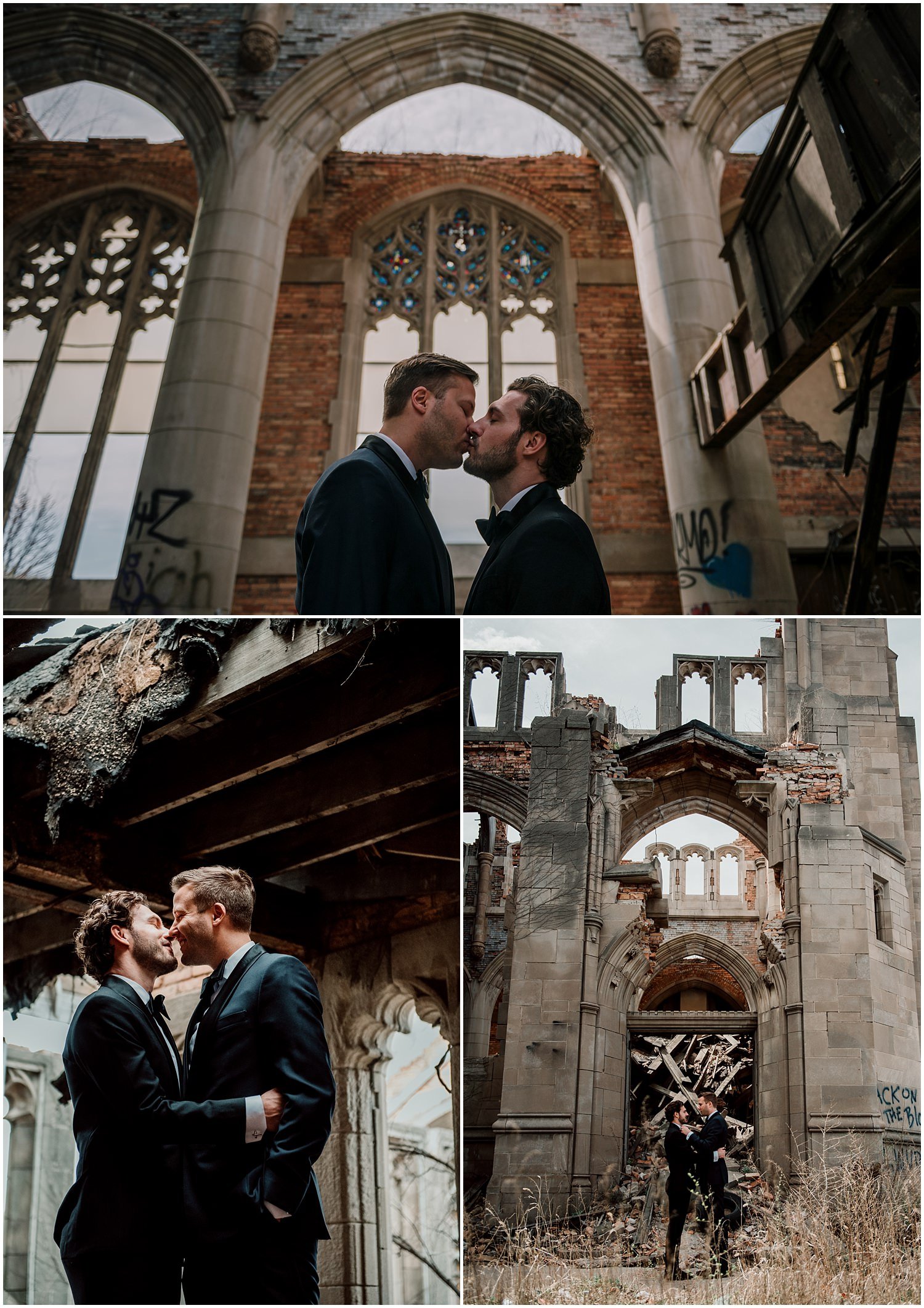 urban decay, abandoned, building, gary, indiana, chicago, illinois, couples session, gay, same sex, lgbtq, iron and honey, melissa ferrara, photographer, photography, wedding, elopement, grungy, moody, dark, emotional, passionate, dangerous, texture, engagement, 