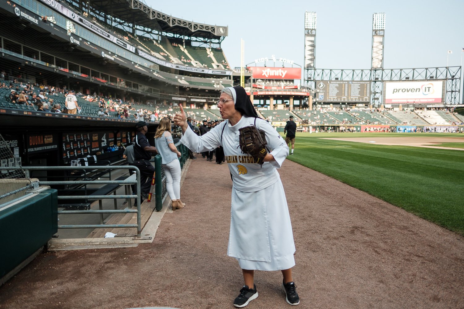 Sister Mary Jo Sobieck, Marian Catholic High School, threw, first pitch, White Sox, Kansas City Royals, Guaranteed Rate Field, comiskey park, nun, sister mary jo, chicago, photographer, photography, sports, perfect pitch, melissa ferrara, iron and honey, 