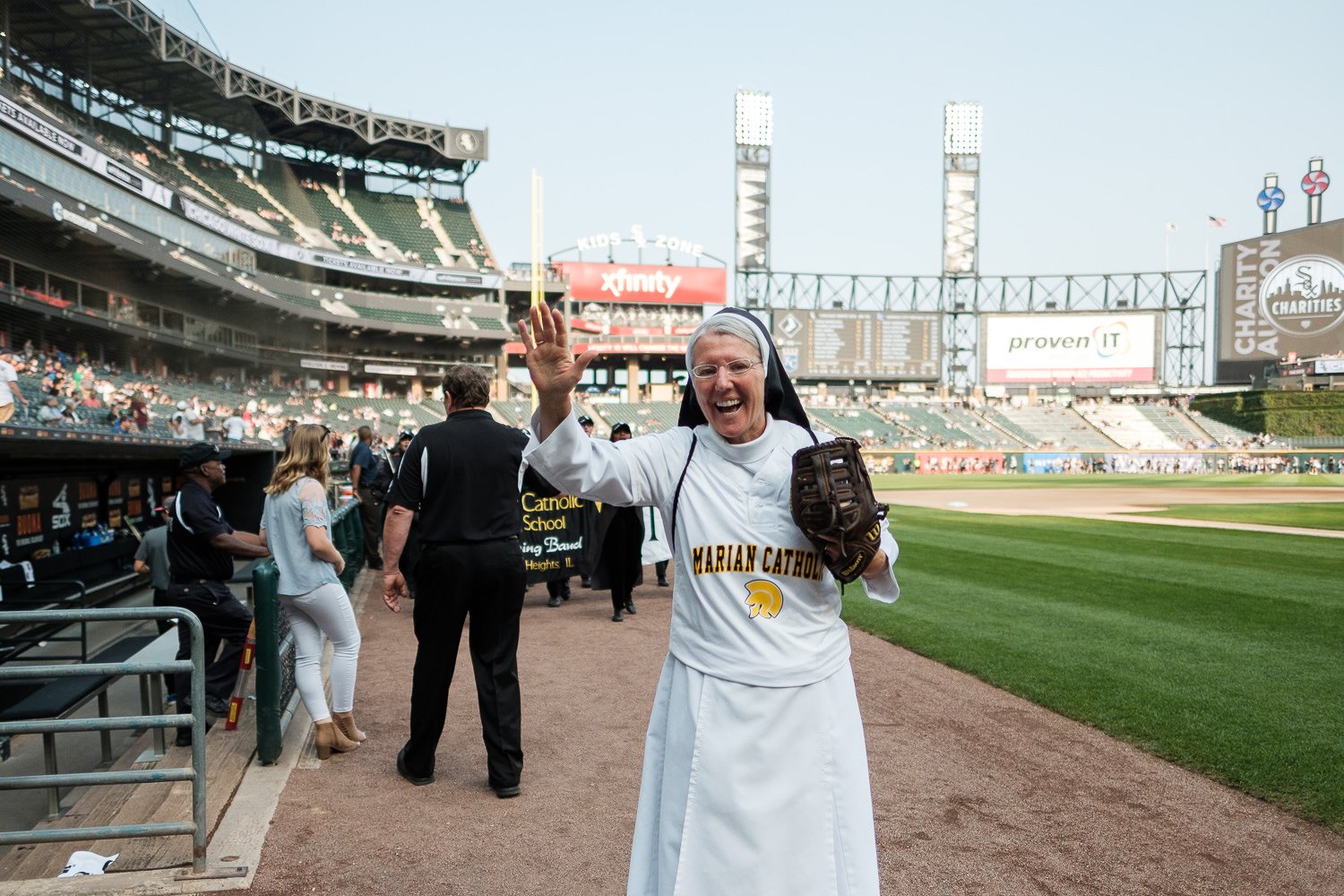 Sister Mary Jo Sobieck, Marian Catholic High School, threw, first pitch, White Sox, Kansas City Royals, Guaranteed Rate Field, comiskey park, nun, sister mary jo, chicago, photographer, photography, sports, perfect pitch, melissa ferrara, iron and honey, 