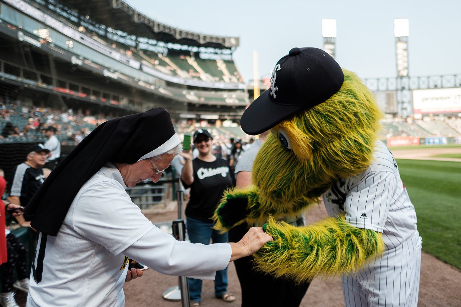 Sister Mary Jo Sobieck, Marian Catholic High School, threw, first pitch, White Sox, Kansas City Royals, Guaranteed Rate Field, comiskey park, nun, sister mary jo, chicago, photographer, photography, sports, perfect pitch, melissa ferrara, iron and honey, 