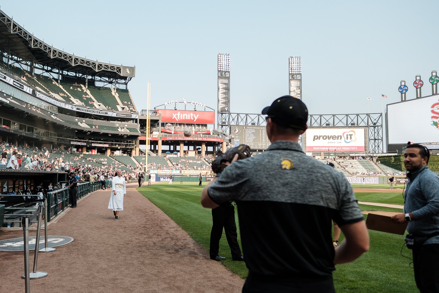 Sister Mary Jo Sobieck, Marian Catholic High School, threw, first pitch, White Sox, Kansas City Royals, Guaranteed Rate Field, comiskey park, nun, sister mary jo, chicago, photographer, photography, sports, perfect pitch, melissa ferrara, iron and honey, 