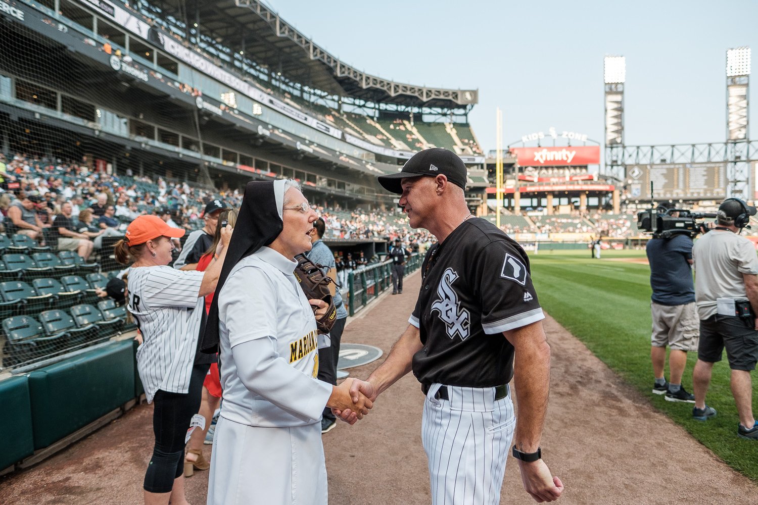 Sister Mary Jo Sobieck, Marian Catholic High School, threw, first pitch, White Sox, Kansas City Royals, Guaranteed Rate Field, comiskey park, nun, sister mary jo, chicago, photographer, photography, sports, perfect pitch, melissa ferrara, iron and honey, 