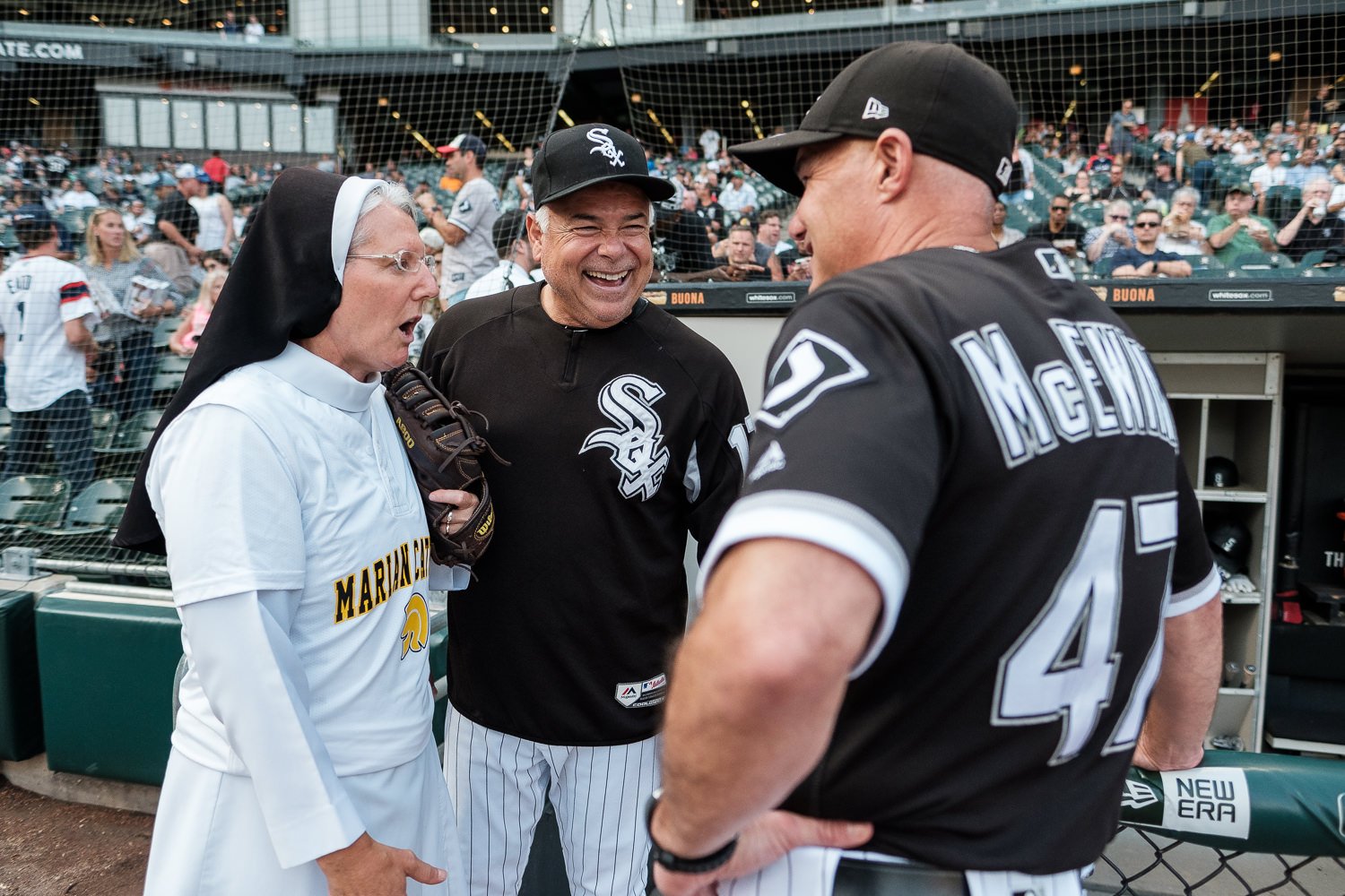 Sister Mary Jo Sobieck, Marian Catholic High School, threw, first pitch, White Sox, Kansas City Royals, Guaranteed Rate Field, comiskey park, nun, sister mary jo, chicago, photographer, photography, sports, perfect pitch, melissa ferrara, iron and honey, 