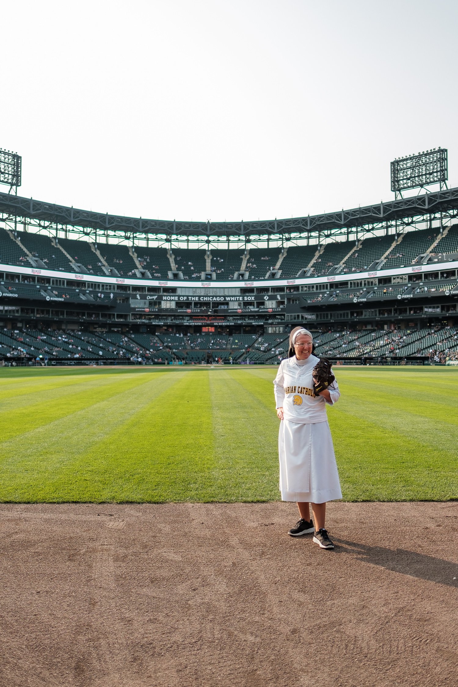 Sister Mary Jo Sobieck, Marian Catholic High School, threw, first pitch, White Sox, Kansas City Royals, Guaranteed Rate Field, comiskey park, nun, sister mary jo, chicago, photographer, photography, sports, perfect pitch, melissa ferrara, iron and honey, 