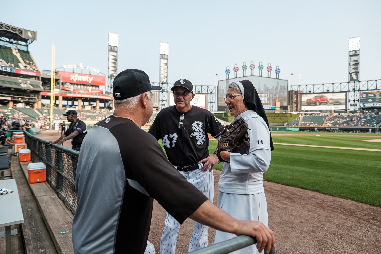 Sister Mary Jo Sobieck, Marian Catholic High School, threw, first pitch, White Sox, Kansas City Royals, Guaranteed Rate Field, comiskey park, nun, sister mary jo, chicago, photographer, photography, sports, perfect pitch, melissa ferrara, iron and honey, 