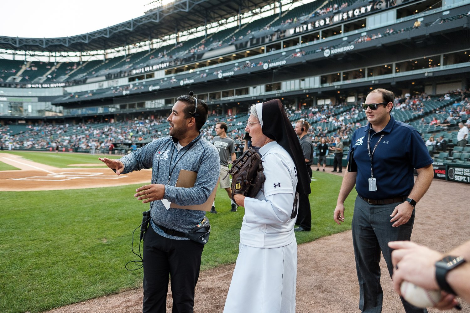 Sister Mary Jo Sobieck, Marian Catholic High School, threw, first pitch, White Sox, Kansas City Royals, Guaranteed Rate Field, comiskey park, nun, sister mary jo, chicago, photographer, photography, sports, perfect pitch, melissa ferrara, iron and honey, 