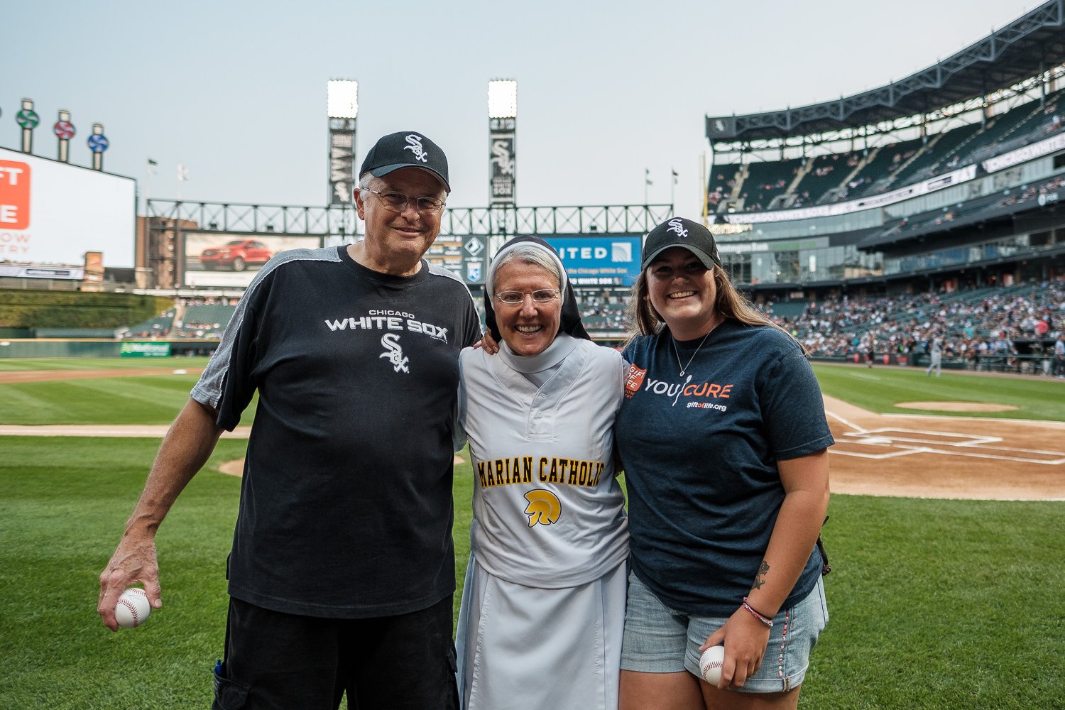 Sister Mary Jo Sobieck, Marian Catholic High School, threw, first pitch, White Sox, Kansas City Royals, Guaranteed Rate Field, comiskey park, nun, sister mary jo, chicago, photographer, photography, sports, perfect pitch, melissa ferrara, iron and honey, 