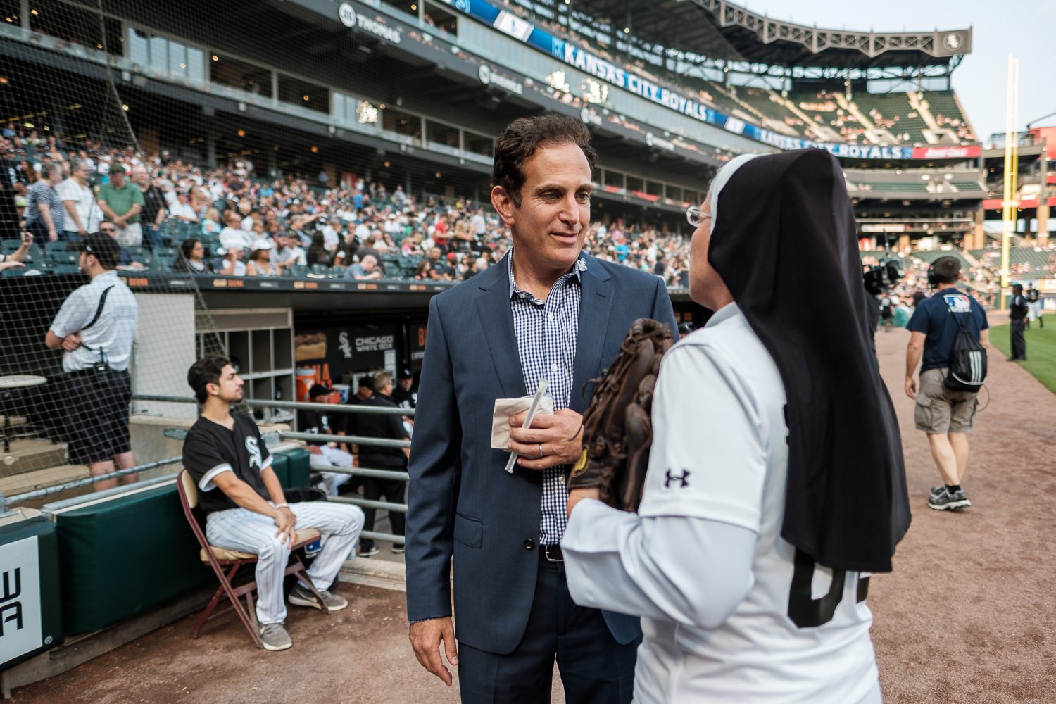 Sister Mary Jo Sobieck, Marian Catholic High School, threw, first pitch, White Sox, Kansas City Royals, Guaranteed Rate Field, comiskey park, nun, sister mary jo, chicago, photographer, photography, sports, perfect pitch, melissa ferrara, iron and honey, 