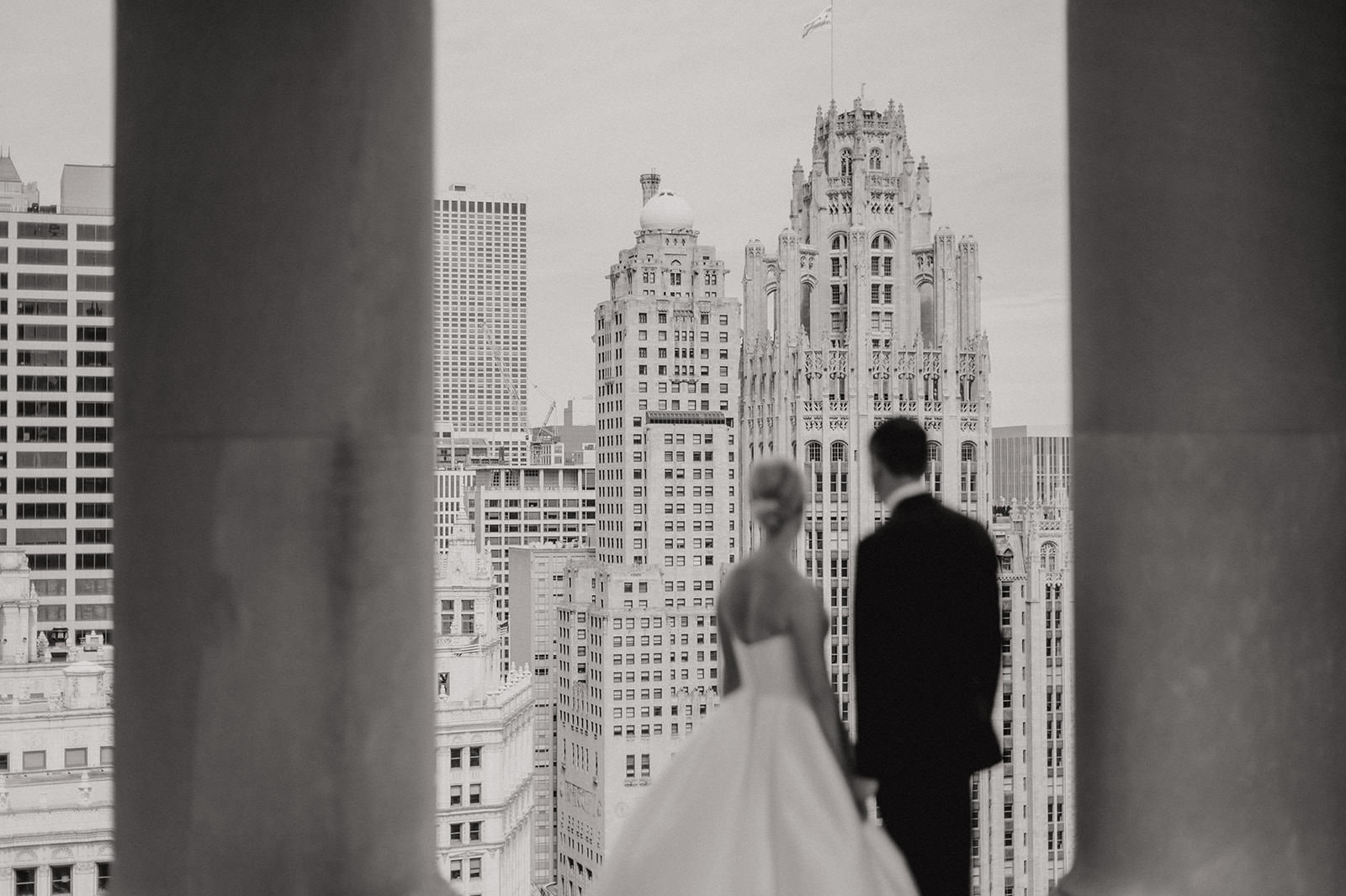 LondonHouse Rooftop - Chicago Wedding Photography Wedding couple at LondonHouse Rooftop by the Cupola during golden hour