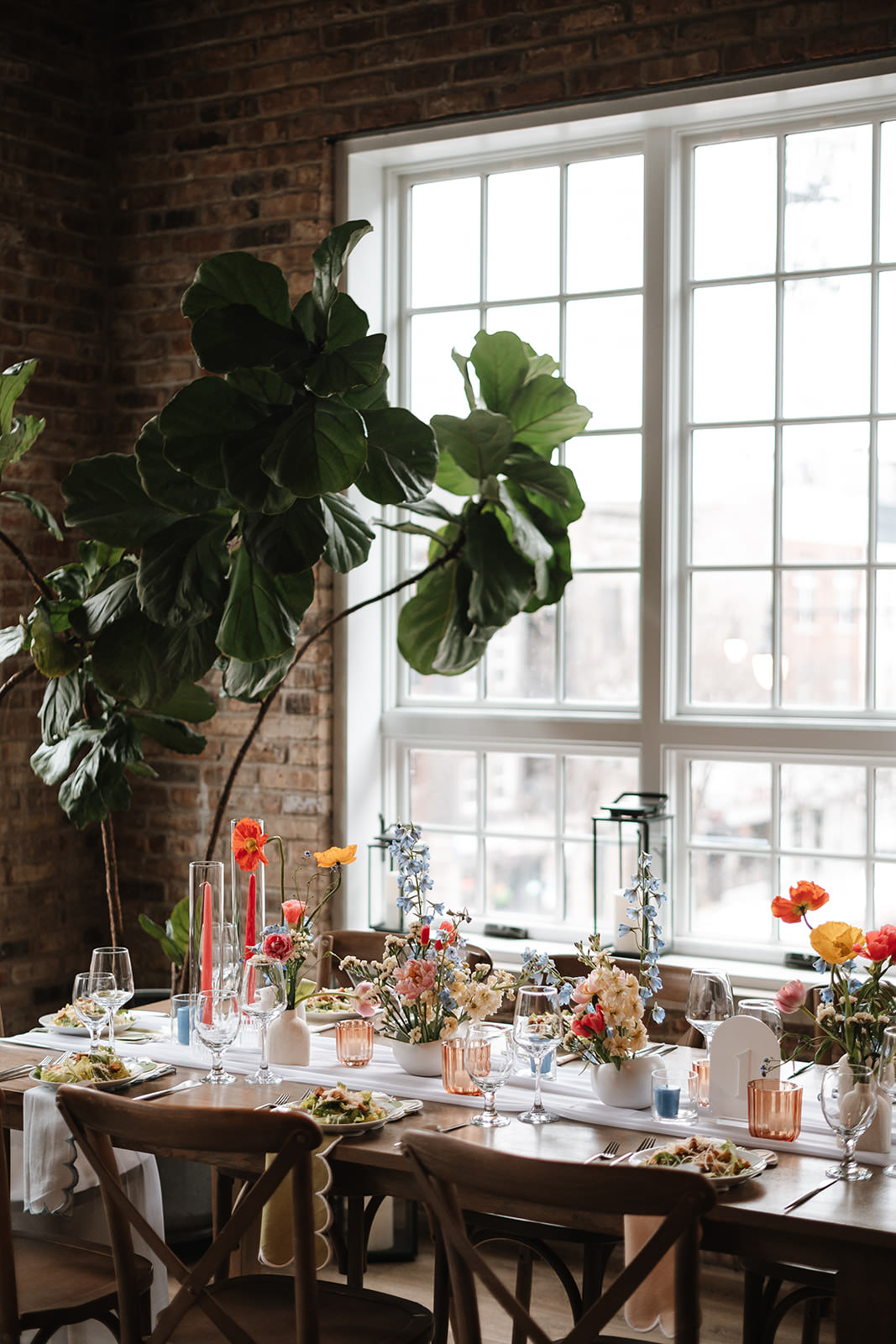 Wedding decor details inside Loft Lucia with exposed brick and clean design