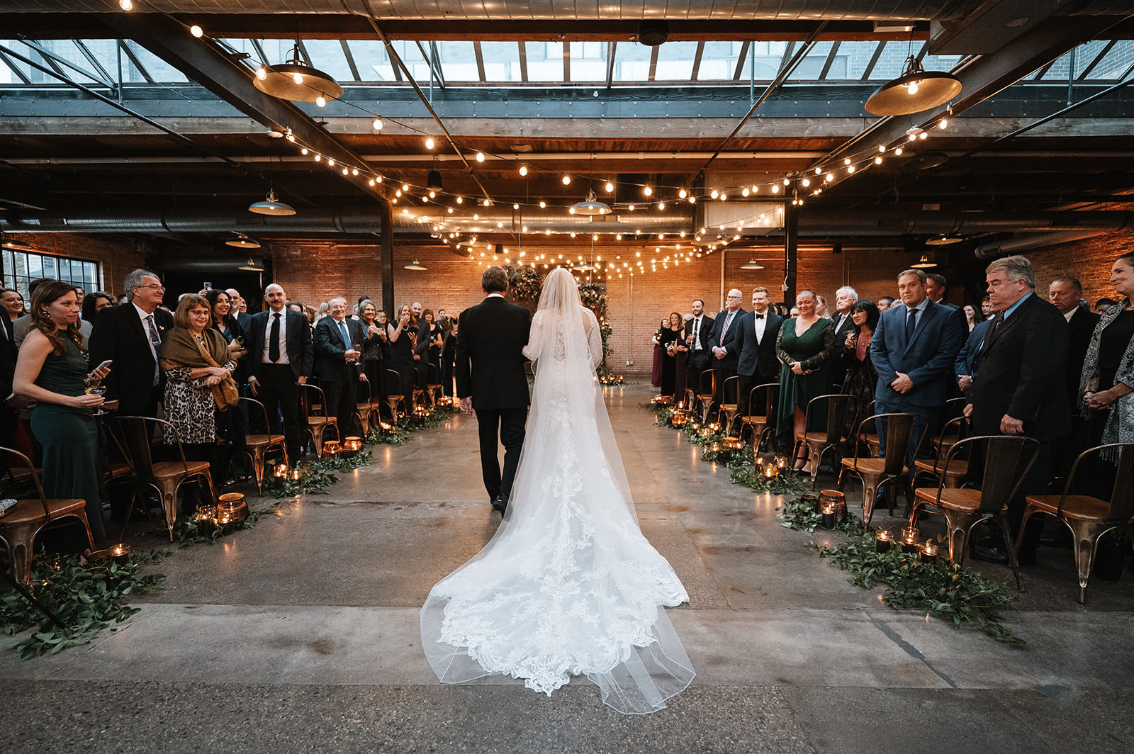 Candid wedding photography at Morgan Manufacturing, an industrial Chicago wedding venue