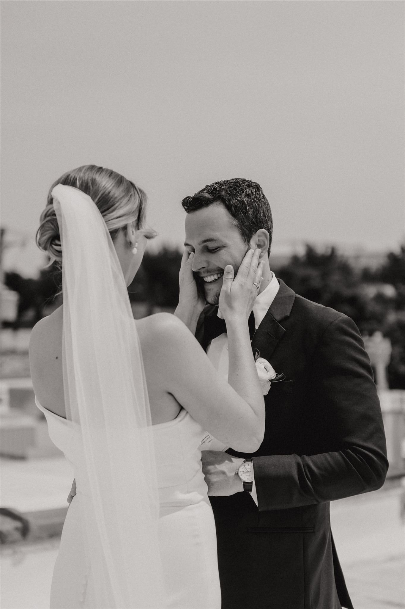 Emotional first look during a wedding day with full day photography coverage